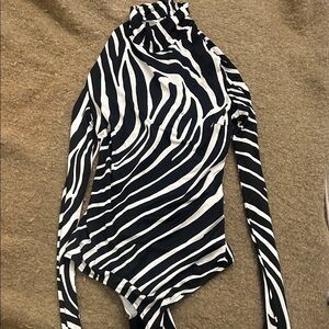 Black & White Zebra Print Long Sleeve Bodysuit Versace Size 42